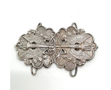 Silver nurses buckle with flaming torch / wings motif (Liberalism) by ES&amp;Co - 9cm &amp; 57g