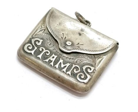 1910 silver Stamps satchel pendant by Crisford &amp; Norris Ltd - 2.5cm across &amp; 5g total weight