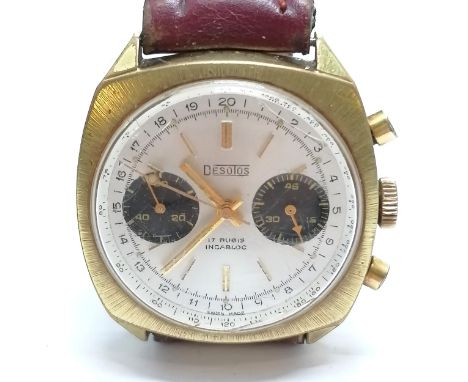 Vintage Desotos panda dial chronograph manual wind wristwatch in a gold plated 34mm case - glass a/f but runs and chronograph