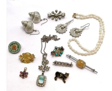 Qty of mixed jewellery inc antique, unmarked silver earrings, paste set pendant on chain (missing 1 stone), Art Nouveau FIX b