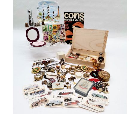 Qty of oddments inc Airfix patch, Dyson bone advertising paper knife (10.5cm &amp; a/f), boy scout badges, collar studs, thim