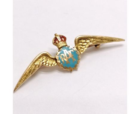 15ct marked gold vintage RAF sweetheart brooch - 4.8cm long &amp; 3.7g total weight and has gold pin ~ light abrasions to ena