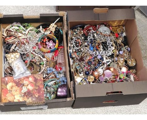 2 boxes of costume jewellery inc multi-coloured wooden bangle - SOLD ON BEHALF OF THE NEW BREAST CANCER UNIT APPEAL YEOVIL HO