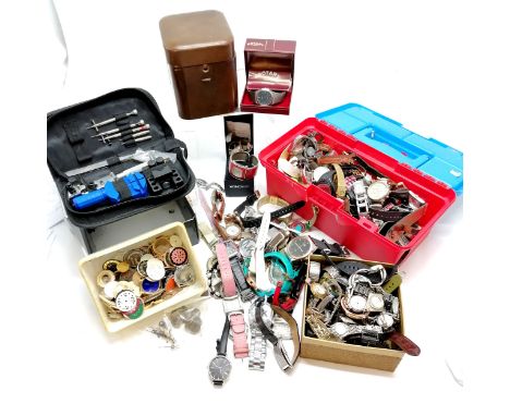 Qty of quartz / mechanical watches (inc boxed Rotary) &amp; watch parts &amp; watch tools in black pouch &amp; carriage clock