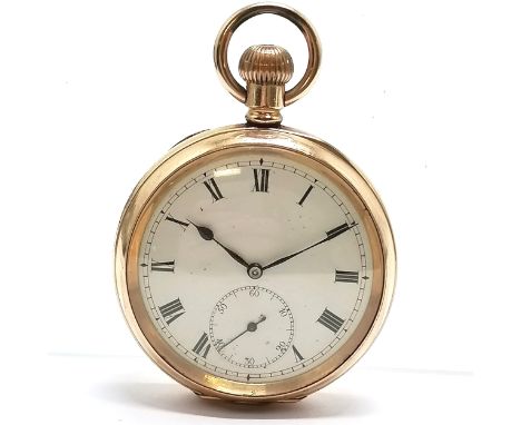 Antique gold plated pocket watch - 50mm Dennison cased - in bright condition but for spares / repairs 