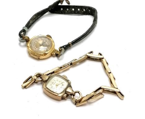 2 x 9ct gold cased vintage manual wind wristwatches (1 on a rolled gold bracelet) - 24g total weight (lot) &amp; both running