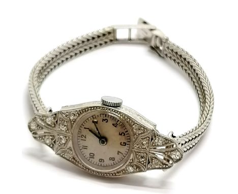 Diamond &amp; platinum ladies manual wind cocktail wristwatch on a 9ct hallmarked white gold bracelet - 16.5cm long &amp; 21g