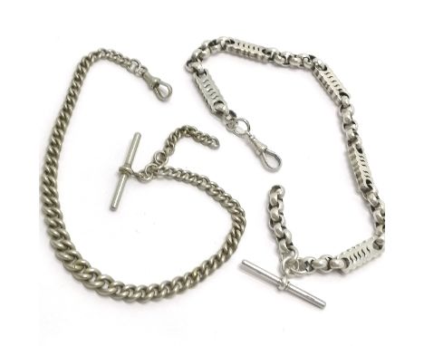 Silver hallmarked fancy link albert chain - 35cm &amp; 29g ~ has signs of wear t/w nickel (?) Mexican silver albert chain