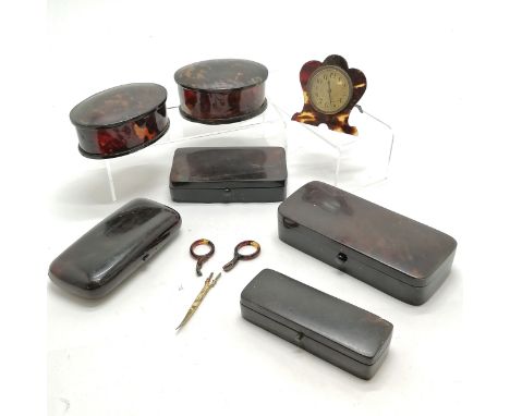 Collection of tortoiseshell &amp; faux tortoiseshell boxes inc cigar box (some a/f) t/w table clock etc 