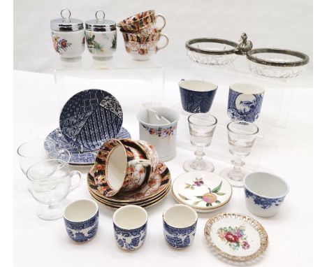 Pair Antique Toast master glasses, Part Carlisle ware tea set, 2 Royal Worcester egg coddlers, shaving mug etc. 