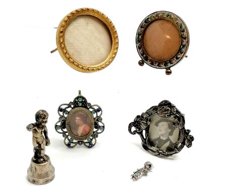 Silver marked miniature Art Nouveau style frame - 4cm high t/w micro mosaic miniature frame etc 