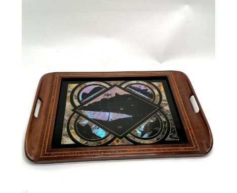 Vintage wooden tray with butterfly wing detail &amp; inlaid banding - 54cm x 36cm &amp; no obvious damage 