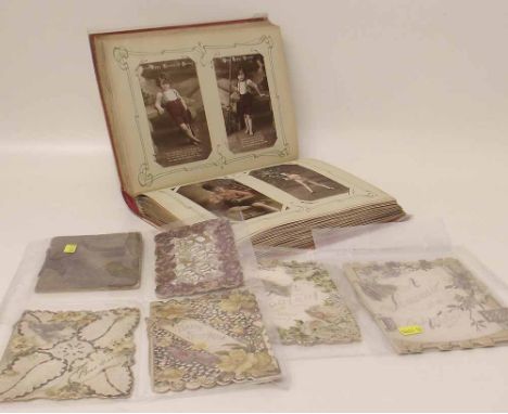 Seven Victorian sweetheart cards/booklets with pierced and applied decoration together with an album of Victorian and later p