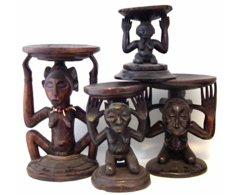 Four Luba / Hemba caryatid stools, the largest measures 53cm high     All lots in this Tribal and African Art Sale are sold s