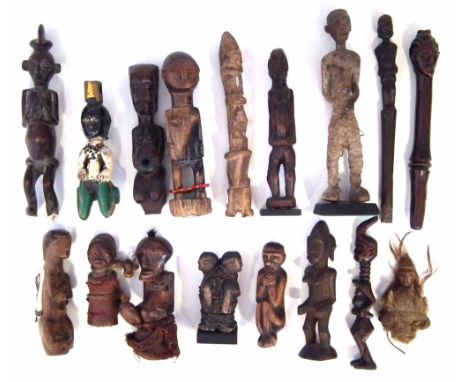 Seventeen small figures carved in various tribal styles, the largest figure measures 20cm high     All lots in this Tribal an