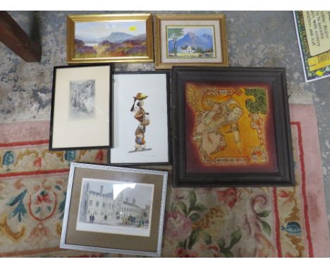 A COLLECTION OF ASSORTED PICTURES, AND PRINTS ETC TOGETHER WITH A VINTAGE ART DECO STYLE MIRROR (QTY)