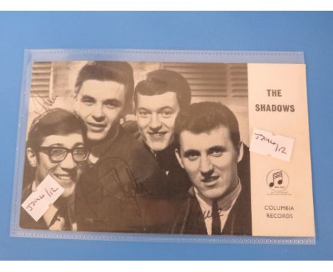 THE SHADOWS, SIGNED COLUMBIA RECORDS PROMO CARD DEPICTING THE BAND