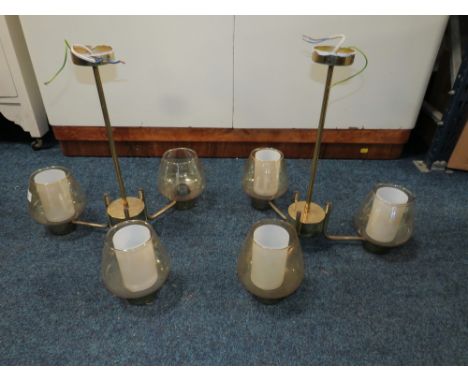 A PAIR OF RETRO HANGING LIGHT FITTINGS