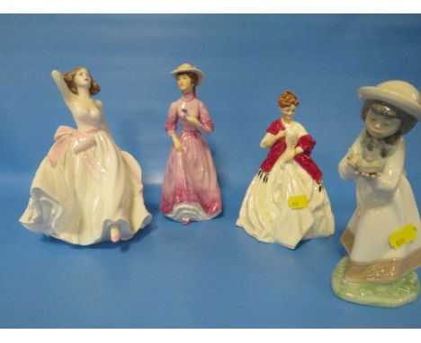 FOUR FIGURINES TO INCLUDE COALPORT AND NAO EXAMPLE - Young Love Coalport figure has chip to base