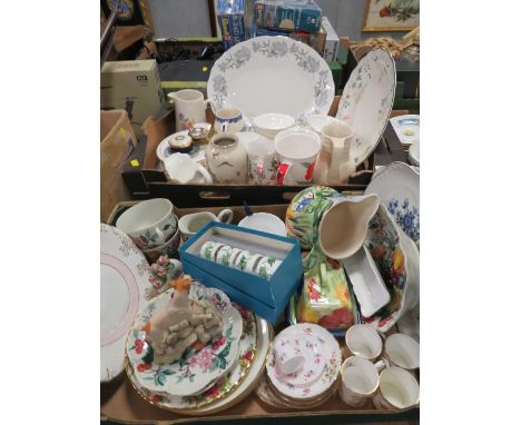 TWO TRAYS OF ASSORTED CERAMICS AND CHINA TO INCLUDE, PLATTERS, TRINKET BOXES ETC 