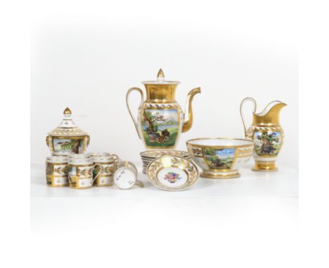 A 24-piece Brussels porcelain coffee service with animals in landscapes, 19th C.Various dimensions.