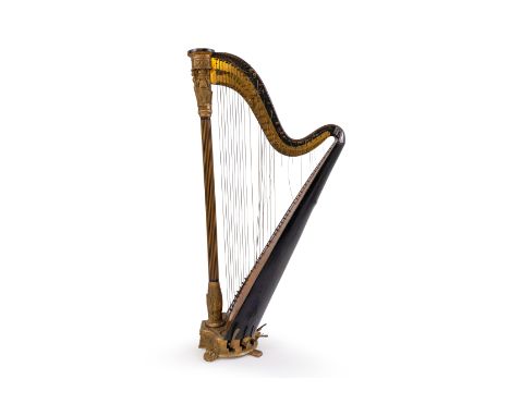 A Grecian pedal harp in lacquered wood, Thomas Dodd &amp; Sons, London, 19th C.H 168 x L 78 x D 36 cm Inscribed 'T. Dodd &amp