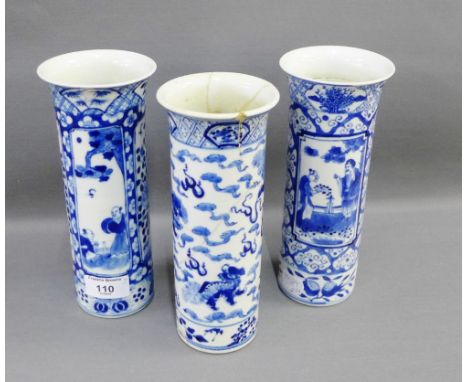 Pair of Chinese blue and white sleeve vases with four character Kangxi marks to the base, but likely later, together with ano