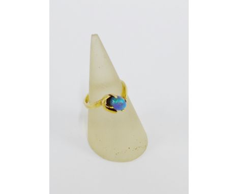 14 carat gold opal set dress ring, stamped 585, UK ring size N