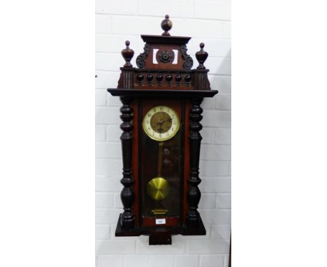 Vienna style wall clock with an enamel chapter ring with Arabic numerals, 90 x 40cm