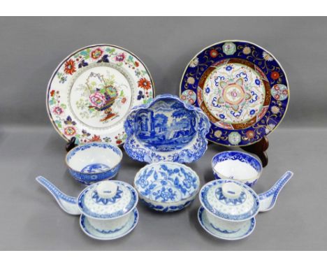 Mixed lot to include a Spode blue and white dish, two Staffordshire plates, collection of Japanese blue and white bowls and m