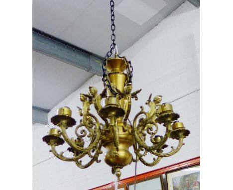 Faux brass eight branch ceiling light