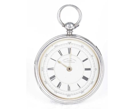 A silver open face chronograph pocket watchWith white enamel dial, Roman numerals, Chester 1874. 