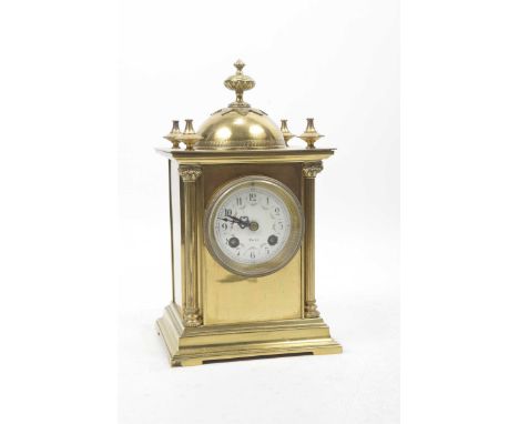 A 19th Century French brass cased bracket clockHaving acorn finial above painted enamel dial with Arabic numerals, height 28c