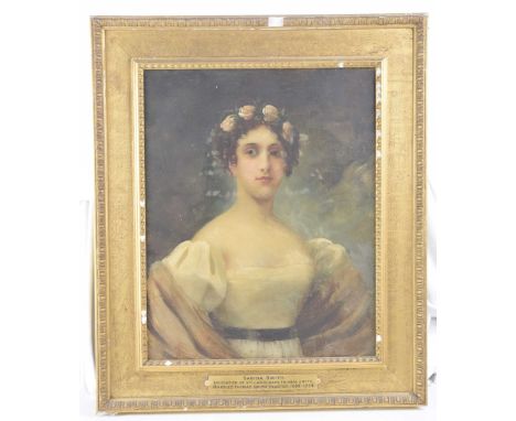 Portrait of Sabina Smith Bears labels stating "Daughter of second Landgrave Thomas Smith, married Thomas Smith "Planter" 1699
