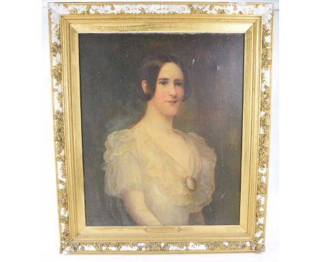 Portrait of Emma Grimke (nee Evans) circa 1850Oil on canvas, lady wearing a white dress with cameo, verso with inscription "E