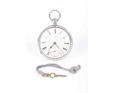 A silver open face pocket watchWith a white enamel dial, Roman numerals and subsidiary second dial, London 1868.