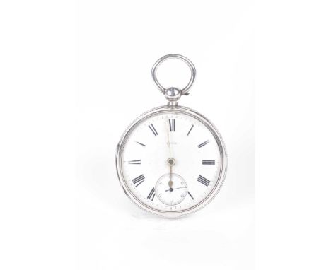 A silver open faced pocket watchWith a white enamel dial and Roman numerals, London 1880.
