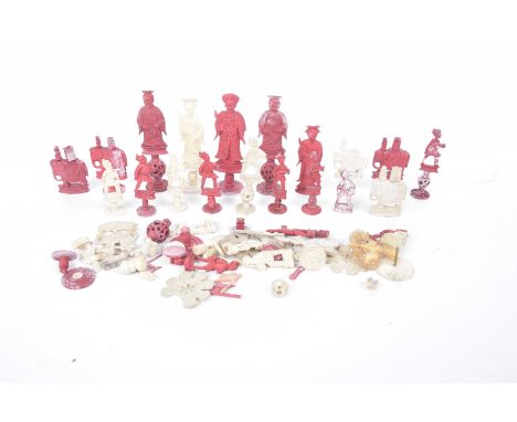 A group of carved and stained canton export chess pieces, late 19th/early 20th centuryTo include various pieces, (several bro