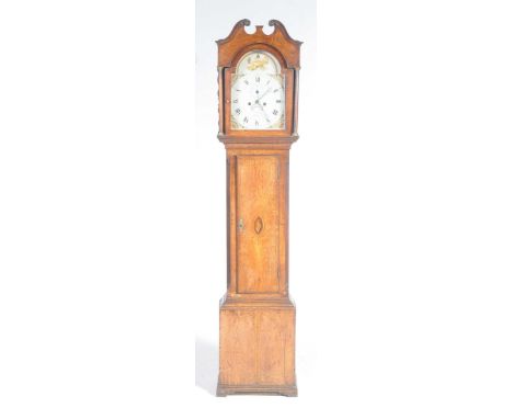 A George III oak cased eight day longcase clock by J. Sully, StoweyThe case with a twin swan neck pediment above slender tape