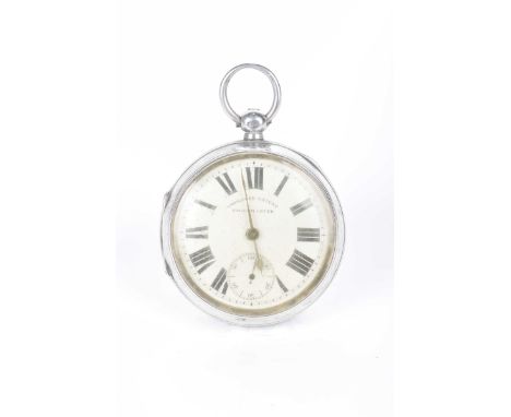 A silver open face pocket watch With a white enamel dial and subsidiary second dial, English Lever, Chester 1904.