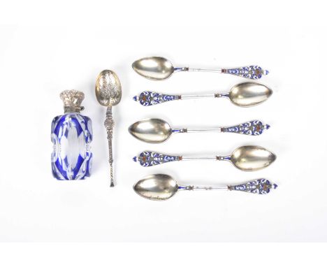 A set of five Marius Hammer silver and enamel Norwegian teaspoons, circa 1910Each of typical form, enamel to the finial with 