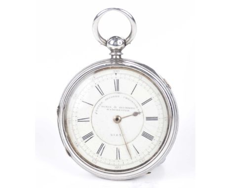 A silver open face chronograph pocket watch, Tumin & BlumbergWith a white enamel dial, Roman numerals centred with the makers