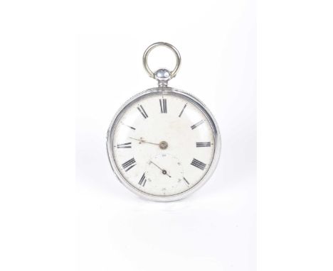 A silver open face pocket watchWhite enamel dial and Roman numerals, London 1854.