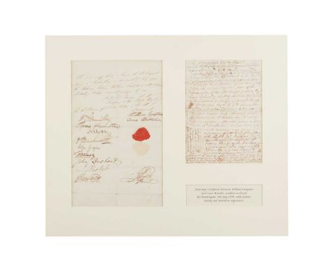 Nelson, Horatio, Viscount Nelson (1758-1805) Document signed by Lord Nelson, Lady Emma Hamilton, Captain Thomas Hardy, and ot