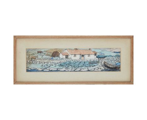 § Yeats, Jack Butler (1871-1957) Two hand-coloured woodblock prints [Thatched cottage] and [Strand Races: Finish], Cuala Pres