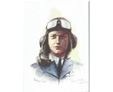 Plt/Off Tom Neil WW2 RAF Battle of Britain Pilot signed colour print 12 x 8 inch signed in Pencil. Image of him in flying gea
