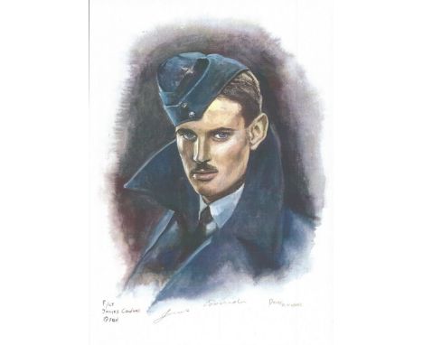 F/Lt James Coward WW2 RAF Battle of Britain Pilot signed colour print 12 x 8 inch signed in Pencil. Image of him in uniform