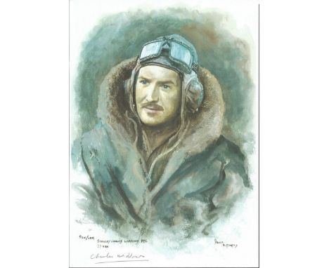 Sqn Ldr Charles Widdows WW2 RAF Battle of Britain Pilot signed colour print 12 x 8 inch signed in Pencil. Image of him in fly