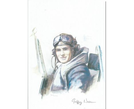 P/O Geoffrey Wellum WW2 RAF Battle of Britain Pilot signed colour print 12 x 8 inch signed in Pencil. Image of him in flying 