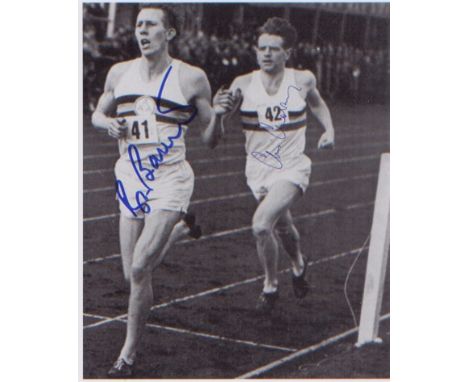 Four Minute Mile. Double signed 10 x 8 inch photo of Roger Bannister and Chris Chataway, during the first sub-four minute mil